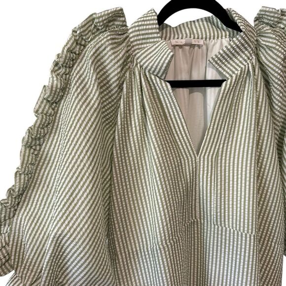 Revolve Karlie Green Mint Seersucker Stripe Ruffle Boho Dress - Picture 6 of 11